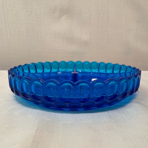 Fenton Art Glass Colonial Blue Thumbprint Divided Relish Dish Pre Logo 8.25" - Picture 5 of 7